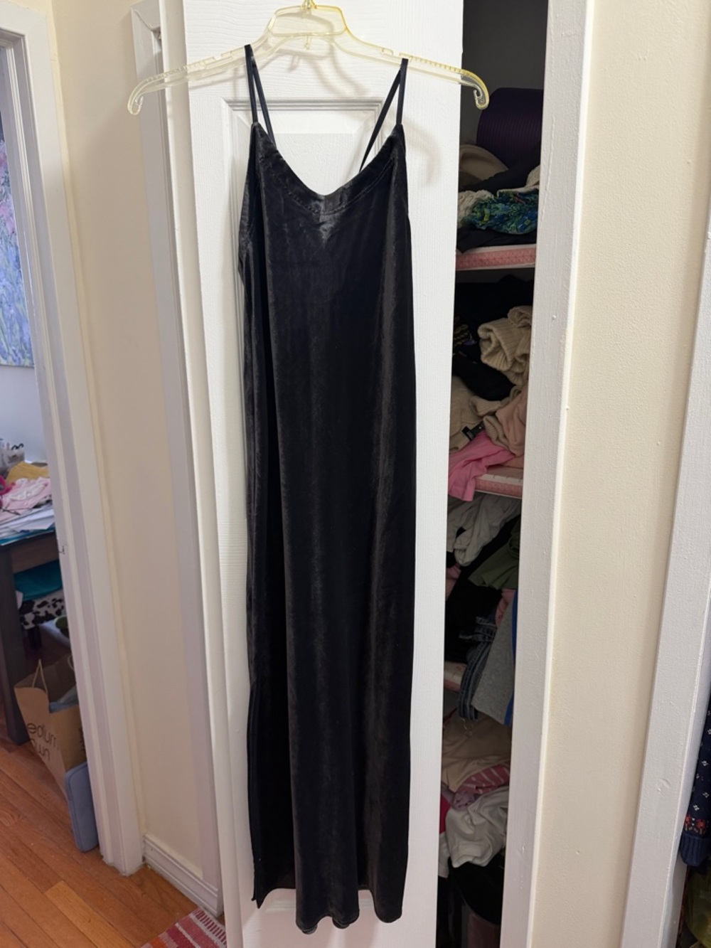 Splendid Black Satin Slip Maxi Dress with Spaghetti Straps